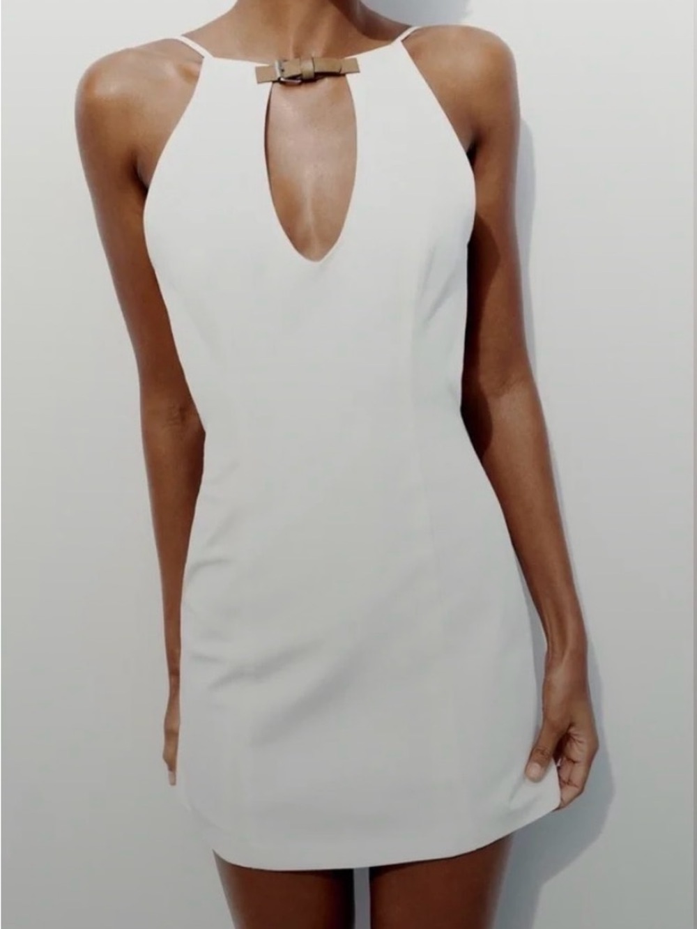 Zara White Linen Blend Halter Mini Dress Open Back Minimalist M